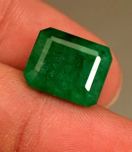 6.55 Ct Natural Zambian Emerald Faceted Emerald Cut Loose Certified Gemstone - Picture 1 of 5