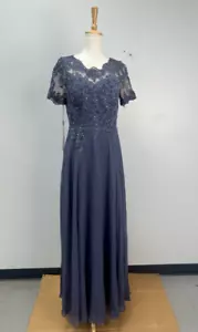 JJ's House Stormy Blue A-Line Illusion Chiffon Lace Formal Dress Sz 10 225566 - Picture 1 of 11