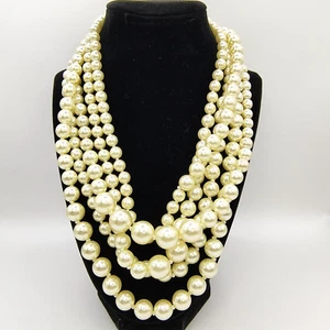 J. CREW Five Strand Classic Faux Pearl Hand Knotted Statement Necklace Layered - Picture 1 of 18
