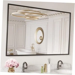 48"X30" Rectangle Bathroom Mirror Wall, Matte Aluminum Alloy 48"L x 30"W Black - Picture 1 of 6