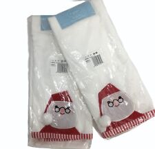 St Nicholas Christmas Linen NEW Set 2 Kitchen Towels Santa Appliqued White Towel