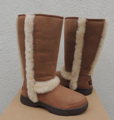 Botas de invierno UGG CASTAÑO SUNBURST ALTAS GAMUZA PIEL DE OVEJA, MUJER US 7/ EUR 38 ~ NUEVAS EN CAJA Foto 1 de 4