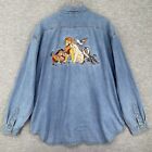 Vtg 90s Disney Store Shirt XL Mens Adult Blue Denim Lion King Movie Embroidered