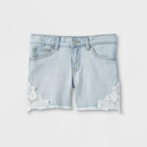 Girls' Side-Lace Jean Shorts - Cat & Jack Light Blue L (10/12) Plus - Picture 1 of 2