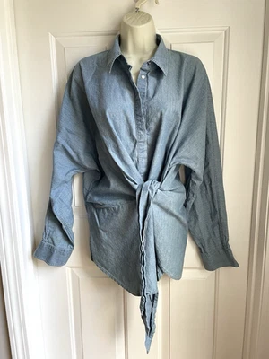 Blusa Camisa Lauren Ralph Lauren Talla XL Denim Azul Mangas Largas Artical Corbata Boho Foto 1 de 4
