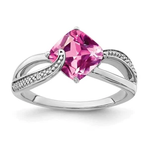 Sterling Silver Rhodium-plated Lab Created Pink Sapphire and Diamond Ring Size 7 - Picture 1 of 2