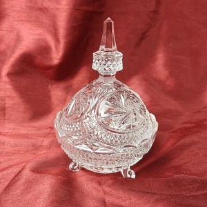 Vintage 24% Bleikristall, ovale Bonboniere mit Fuß Schüssel mit Deckel Pinwheel Muster - Bild 1 von 9