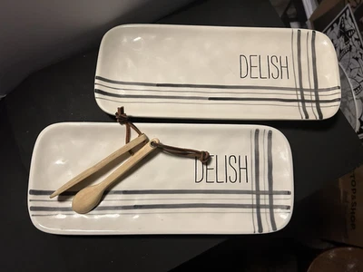 Набор из 2 тарелок для закусок DELISH и 2 мини-чашек для закусок от Mud Pie, никогда не использовались!! - Изображение 1 из 4