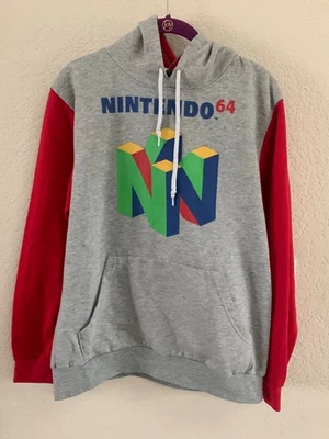 Sudadera con Capucha Nintendo 64 Para Hombre Gris Rojo Logo Colorblock Talla M Foto 1 de 4