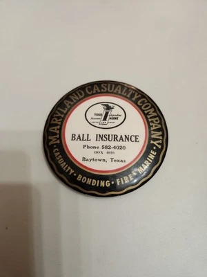 vintage advertising pocket mirror Made By Green Duck Co. For Ball Insurance Co. - Image 1 of 3