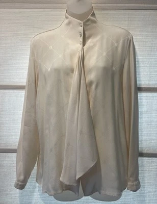 VTG Christian Dior Tricots Et Coordinates Ivory CD Logo Print Silk Blouse~FR42 - Image 1 of 4