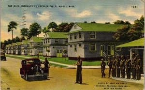 Vintage Postcard Main Entrance to Keelser Field Biloxi MS Soldier Free Mail Cars - Picture 1 of 3