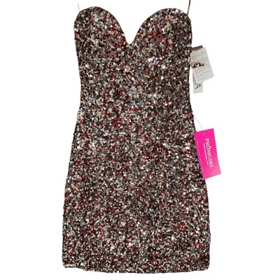 Scala Sequin Dress sz 2 Womens Silk Red Brown Silver Formal Prom Cocktail NEW - Image 1 of 4
