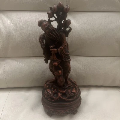 "Estatuilla de resina efecto cinabrio rojo chino vintage estatua anciano 10""" Foto 1 de 4