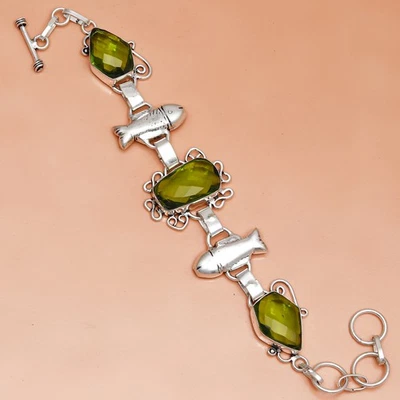 Brazalete de joyería estilo hecho a mano de piedras preciosas de cuarzo peridoto 7-8"" Foto 1 de 4
