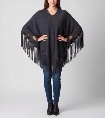 Mossimo 灰色条纹斗篷毛衣 S/M 波西米亚西部舒适柔软节日经典 — 第 1/4 张图片