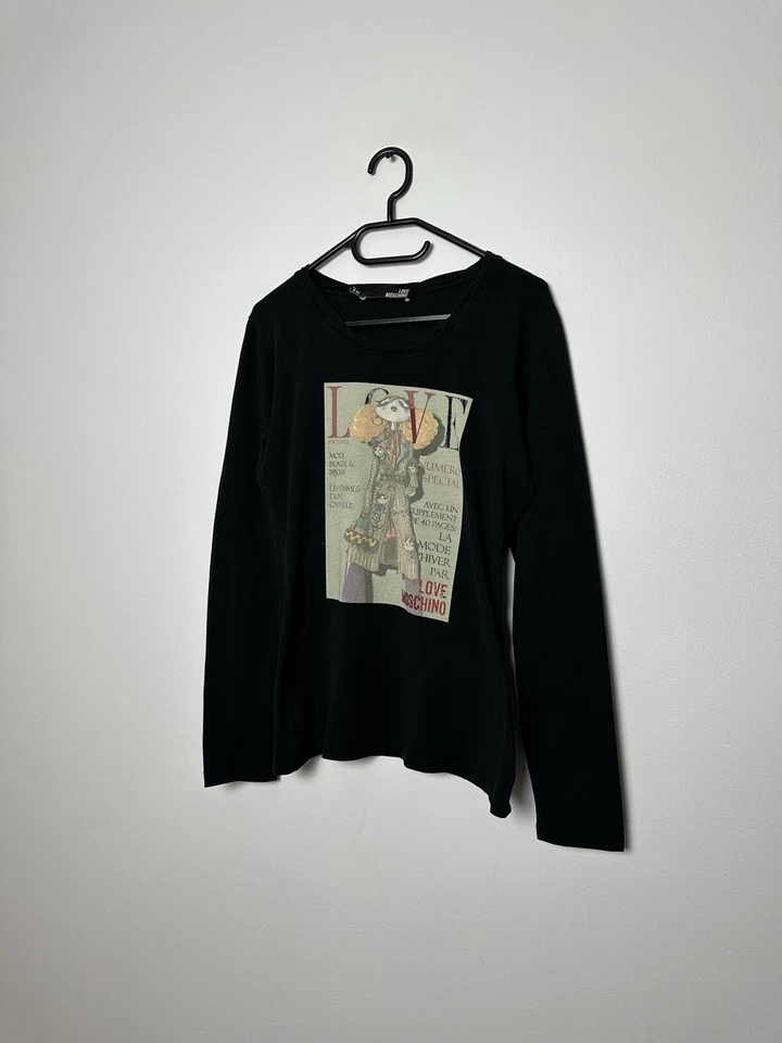 Love Moschino Big Logo Print Long Sleeve T Shirt Black Women’s  Sz US 8 - Image 1 of 4