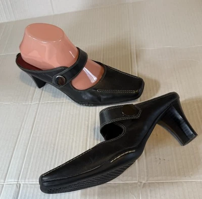 Аэрозоли Aerology размер 9 кожа черный квадратный носок кожи Mule поскользнуться - Изображение 1 из 4