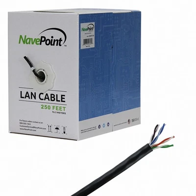 CAT5e 250FT UTP Cable Solid 24AWG Black Network Ethernet LAN Bulk Wire RJ45 - Image 1 of 3