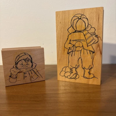 Juego de estampillas de goma Art Impressions U-1695 delanteras y traseras - niño con bolas de nieve c1996 Foto 1 de 4