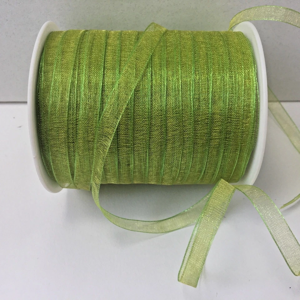 1/4” Iridescent Sheer Ribbon - May Arts - SN46 Green/Yellow- 5 yards - Image 1 of 1