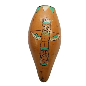 Native American Gourd Carved Hand Painted Art Hanging Decor Totem Pole Vintage - Picture 1 of 13