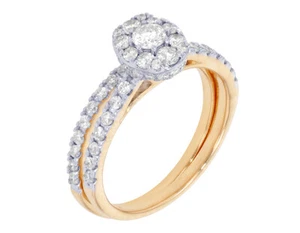 Oval Flower Cluster 1 CT Real Diamond Bridal Set Rings Yellow Gold - Picture 1 of 7
