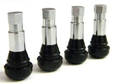 4 Chrome Sleeve Rubber Snap-In Pull Through Tire Valve Stems Set of Four Tr413