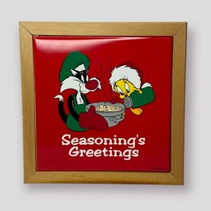 Looney Tunes Sylvester Tweety Bird Ceramic Tile Trivet Christmas Decor 1996 - Picture 1 of 6