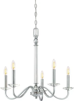 Lámpara de araña de 5 luces con acabado cromado con detalles de vidrio transparente Foto 1 de 4