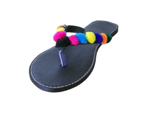 Women Slippers Indian Handmade Leather Flip-Flops Black Casual Jutties Flat US 7 - Picture 1 of 6