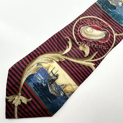 Tabasco Mens Tie Necktie Blue Red Oysters Louisiana New Orleans Silk - Image 1 of 4