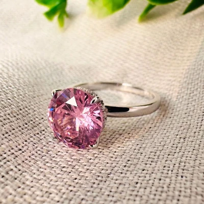 Round Cut Pink Sapphire Diamond Wedding Engagement Ring 14K White Gold Finish - Image 1 of 4