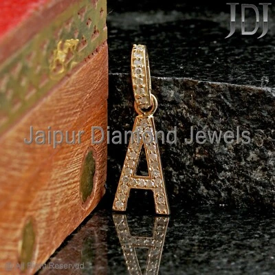 A Letter Charm Solid 14k Yellow Gold Jewelry Natural Diamond Alphabet Pendant - Image 1 of 4