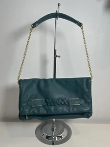Shanghai Tang Goat Leather Handbag/Shoulder Bag Teal 11”x7” Gold Chain - Picture 1 of 18
