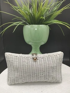 MCM Vintage White Wicker Clutch Handbag Purse Hand Made In Hong Kong By Magid - Picture 1 of 12