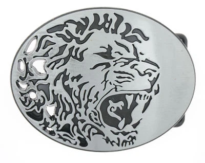 Hebilla de cinturón de metal con cabeza de león rugiente Foto 1 de 2