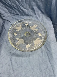 Vintage Crystal Glass Dove And Butterfly Pedestal Cake Stand - Picture 1 of 7
