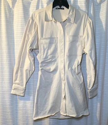 Zara Women’s Long-Sleeve Buttoned Ruched Shirt Dress With Front Pockets 0003/312 - Image 1 of 4