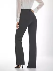 Women Stretch Straight Leg Office Wide Leg Bootleg Pants Trousers with Pocket - Picture 1 of 14