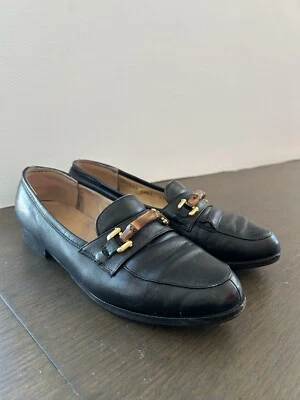 Винтажные черные кожаные бамбуковые мокасины Gucci 7,5B - Изображение 1 из 4