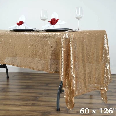 60" x 126" Sequin RECTANGULAR Tablecloth Dinner Wedding Linens Party Decorations - Image 1 of 2