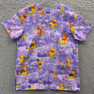 Disney Winnie The Pooh and Friends Scrub Top Women V-Neck Purple Pockets M/L?