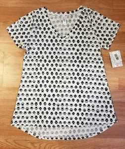 T-shirt LuLaRoe Christy T SMALL stampe zampe bianche e nere animali cuccioli NUOVA Sm - Foto 1 di 7