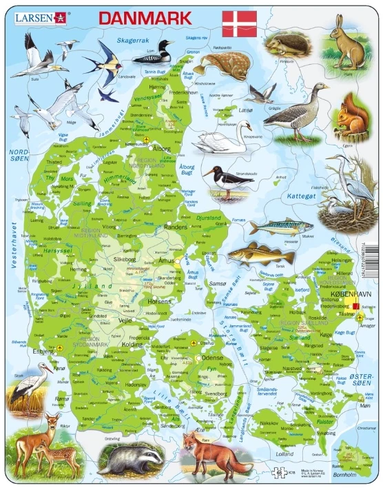 Map of Denmark/ Danmark with Animals - Frame/Board Jigsaw Puzzle 29cm x 37cm LRS - Image 1 of 1