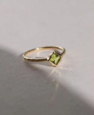 Natural Peridot Gemstone Engagement Ring Minimal Style 10k Yellow Gold Ring P038 - Image 1 of 4