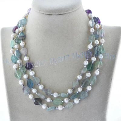 Collar de perlas blancas de 7-8 mm gemas irregulares de fluorita multicolor natural Foto 1 de 3