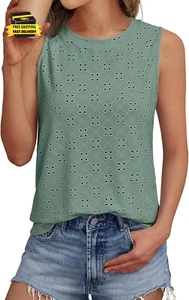 Womens Summer Tank Tops Eyelet Loose Fit Sleeveless Shirts 2025 Crochet Spring B - Picture 1 of 5