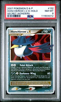 2007 POKEMON DP SECRET WONDERS HONCHKROW LV. X #132 PSA 8 NM #111604012 - Image 1 of 2