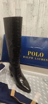 Polo Ralph Lauren City BT M HL-BO-TAL Black Croc Embossed Leather boot 6.5B $699 - Image 1 of 4